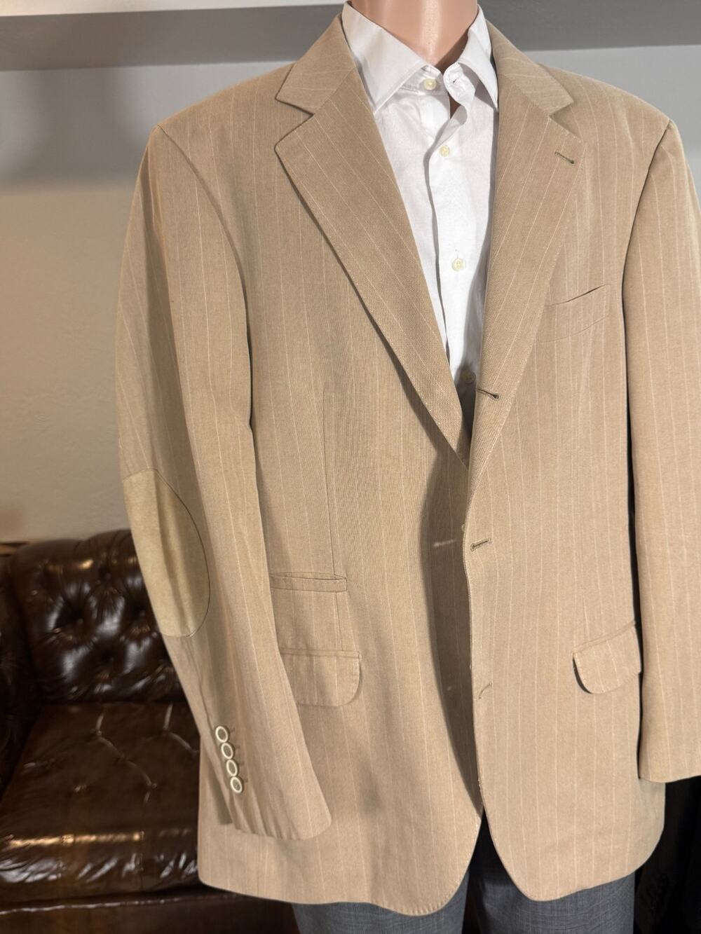 Brunello Cucinelli Khaki Striped Summer Deconstructed Blazer 56R IT 46R US Suede